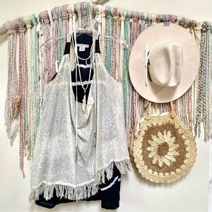 Silk blend rustic Fringe double layered tank/tunic shabby chic vacay beach vibe